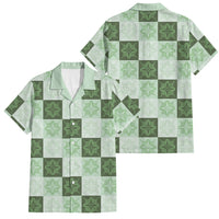 Sage Green Manta Ray Hawaiian Quilt Motif Family Matching Off The Shoulder Long Sleeve Dress and Hawaiian Shirt