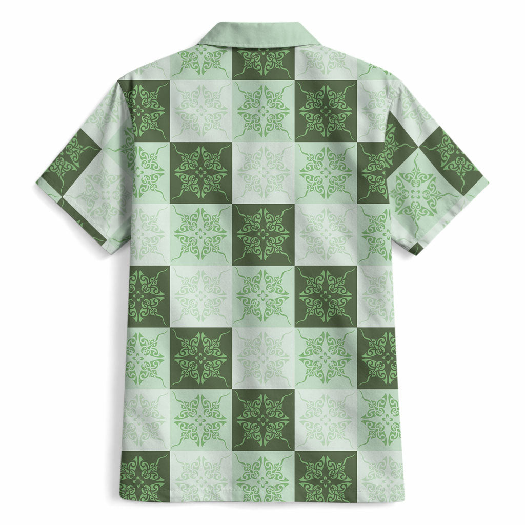Sage Green Manta Ray Hawaiian Quilt Motif Hawaiian Shirt