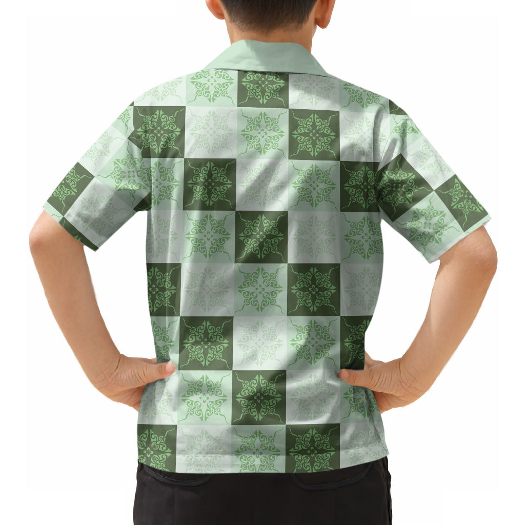 Sage Green Manta Ray Hawaiian Quilt Motif Hawaiian Shirt