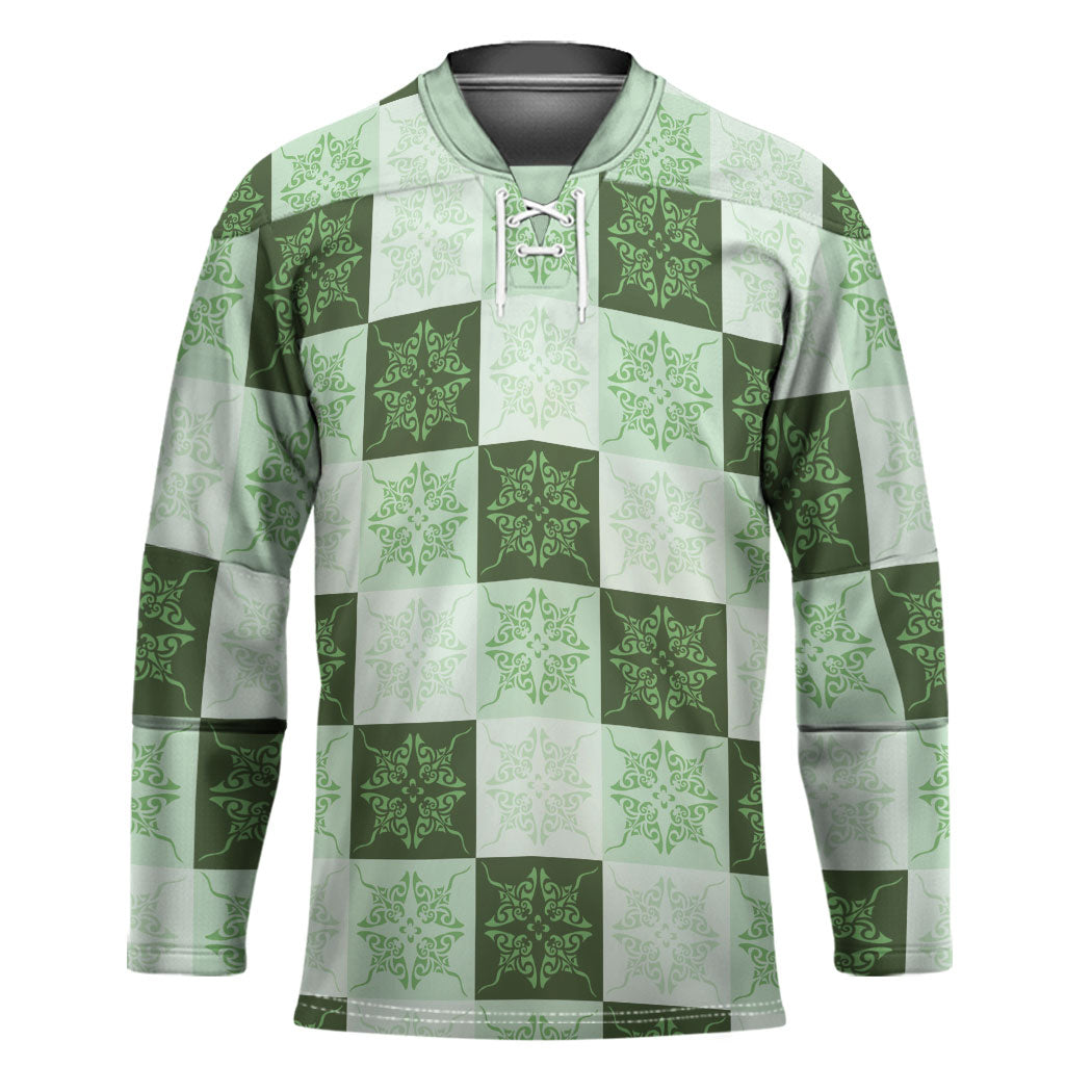 Sage Green Manta Ray Hawaiian Quilt Motif Hockey Jersey