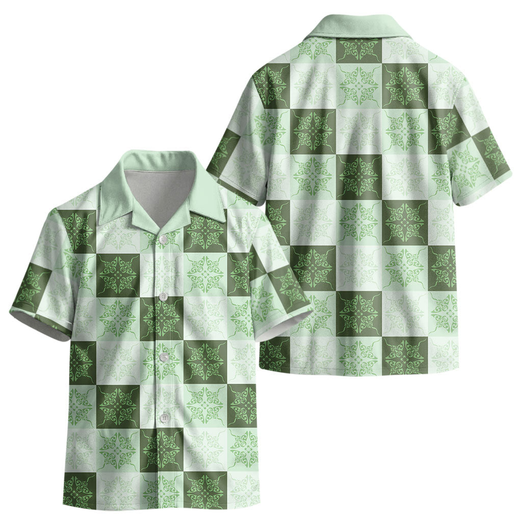Sage Green Manta Ray Hawaiian Quilt Motif Kid Hawaiian Shirt