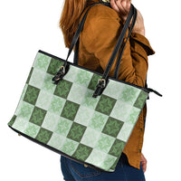 Sage Green Manta Ray Hawaiian Quilt Motif Leather Tote Bag