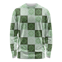 Sage Green Manta Ray Hawaiian Quilt Motif Long Sleeve Shirt