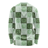 Sage Green Manta Ray Hawaiian Quilt Motif Long Sleeve Shirt