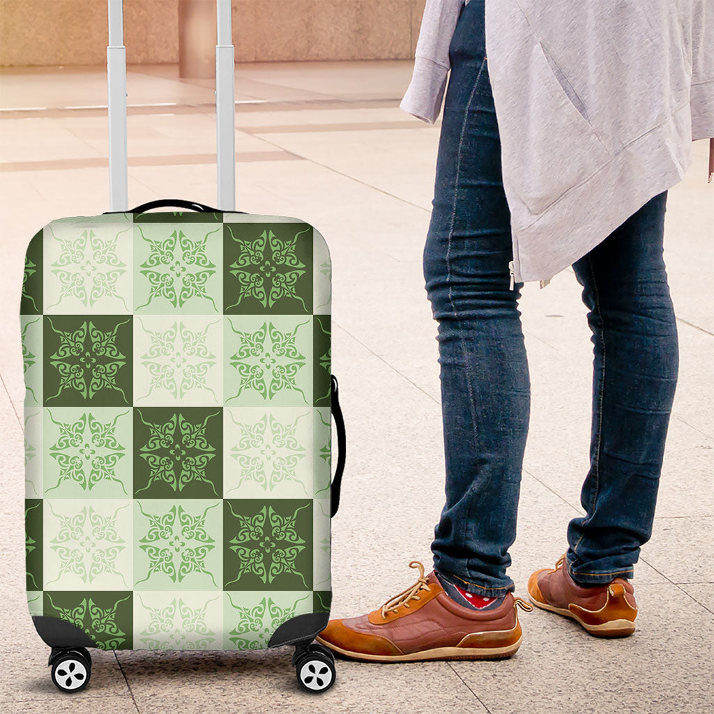Sage Green Manta Ray Hawaiian Quilt Motif Luggage Cover
