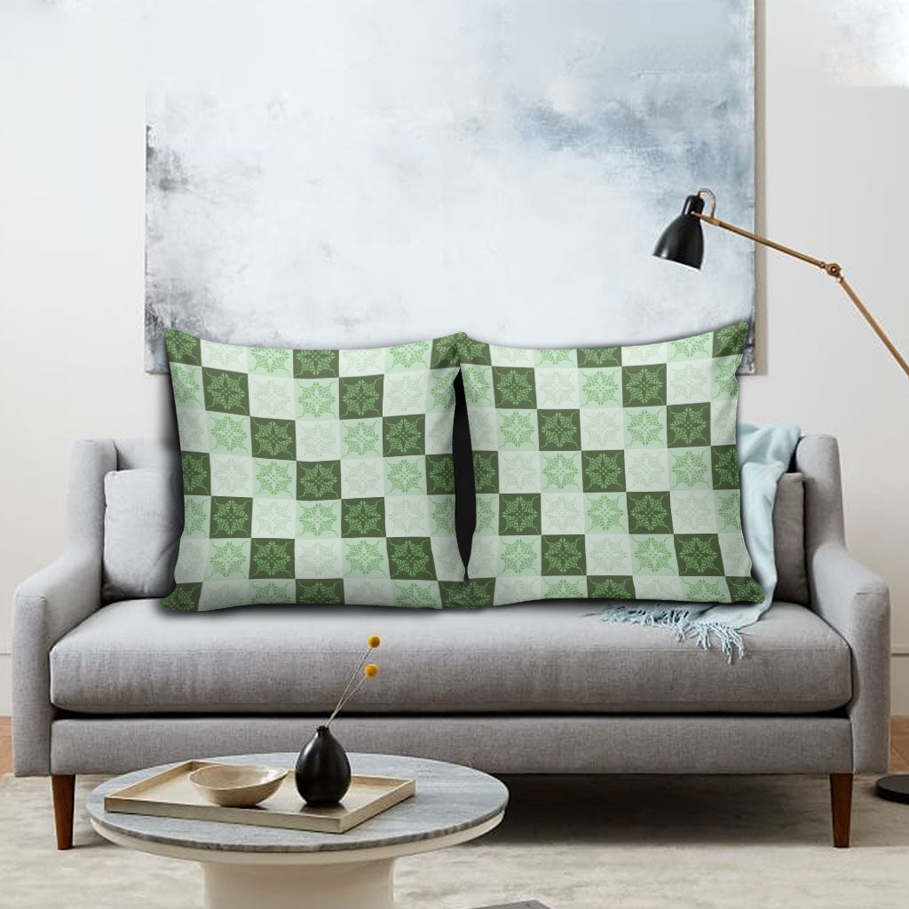 Sage Green Manta Ray Hawaiian Quilt Motif Pillow Cover