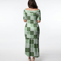 Sage Green Manta Ray Hawaiian Quilt Motif Puletasi