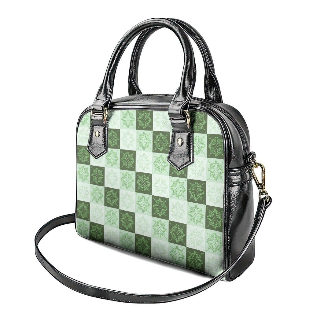 Sage Green Manta Ray Hawaiian Quilt Motif Shoulder Handbag
