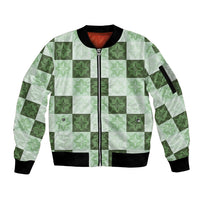 Sage Green Manta Ray Hawaiian Quilt Motif Sleeve Zip Bomber Jacket