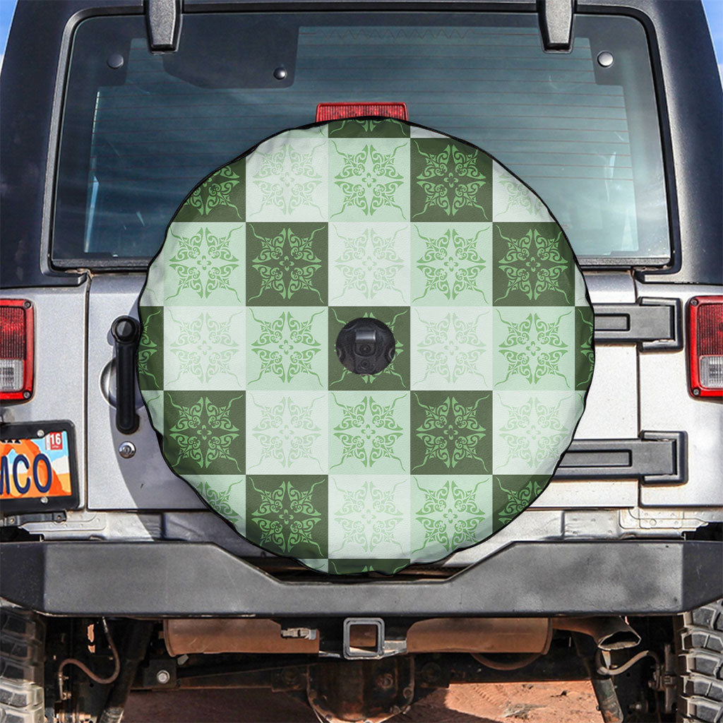 Sage Green Manta Ray Hawaiian Quilt Motif Spare Tire Cover