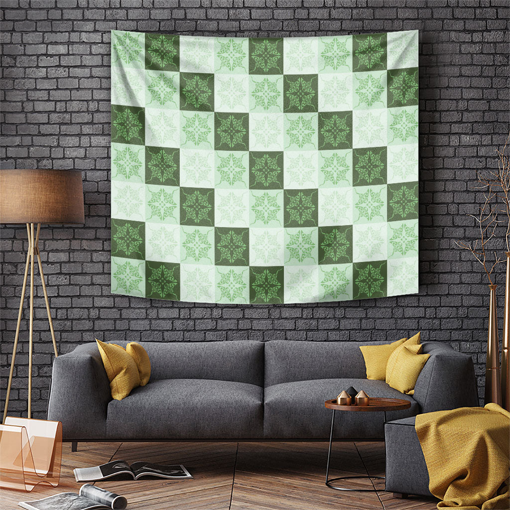 Sage Green Manta Ray Hawaiian Quilt Motif Tapestry LT05 Green - Polynesian Pride