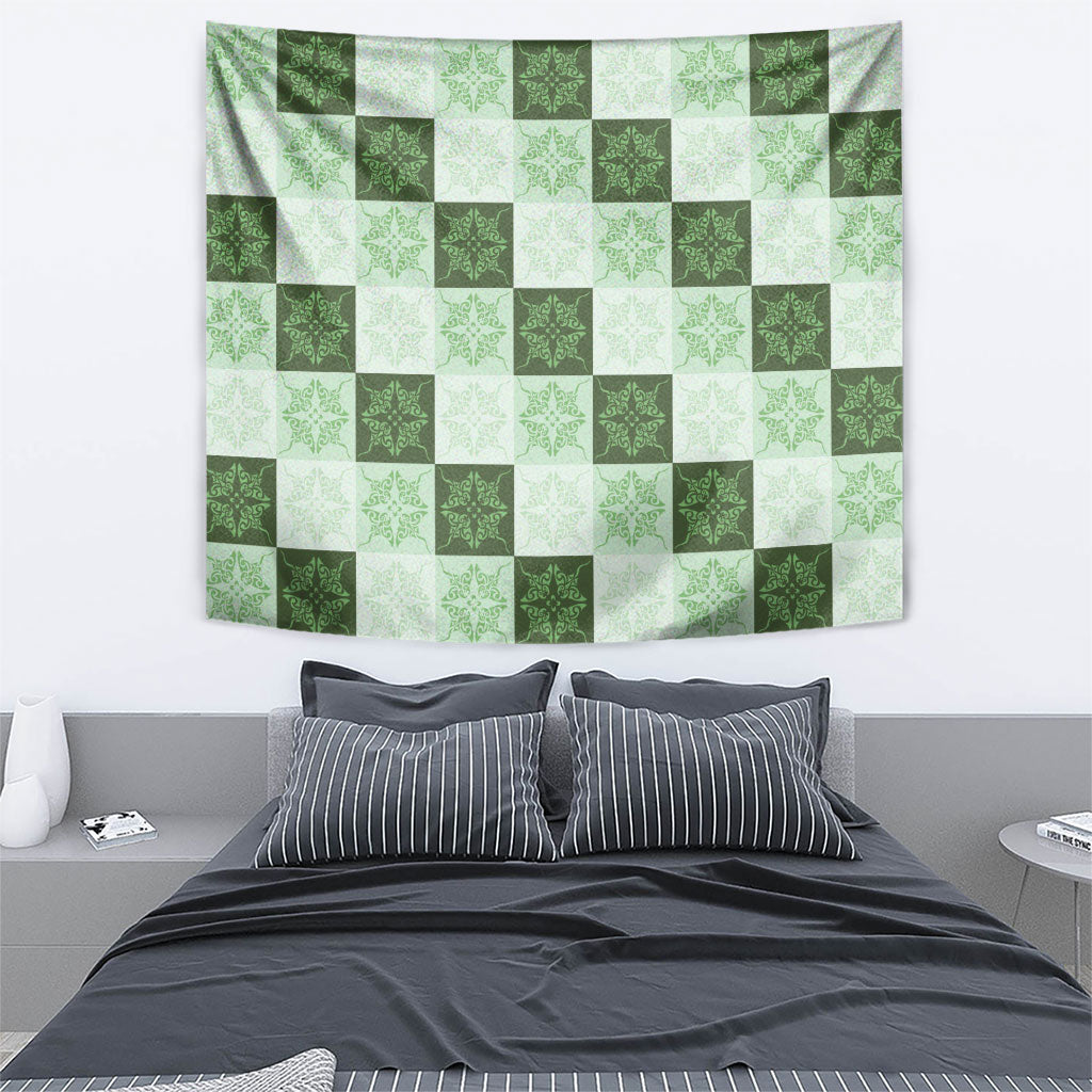 Sage Green Manta Ray Hawaiian Quilt Motif Tapestry