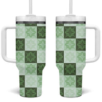 Sage Green Manta Ray Hawaiian Quilt Motif Tumbler With Handle