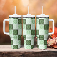 Sage Green Manta Ray Hawaiian Quilt Motif Tumbler With Handle