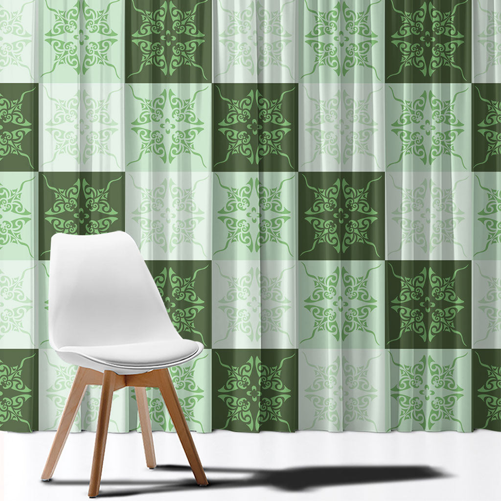Sage Green Manta Ray Hawaiian Quilt Motif Window Curtain