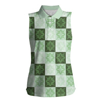 Sage Green Manta Ray Hawaiian Quilt Motif Women Sleeveless Polo Shirt