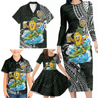 Aloha Hawaii Mango Surfing Family Matching Long Sleeve Bodycon Dress and Hawaiian Shirt Polynesian Style