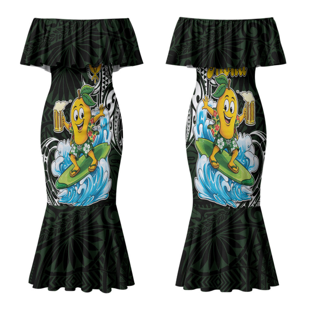 Aloha Hawaii Mango Surfing Family Matching Mermaid Dress and Hawaiian Shirt Polynesian Style