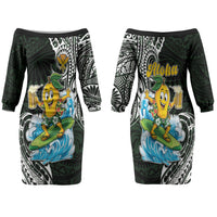 Aloha Hawaii Mango Surfing Family Matching Off The Shoulder Long Sleeve Dress and Hawaiian Shirt Polynesian Style