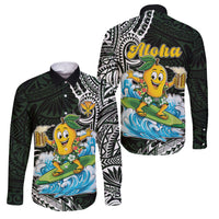 Aloha Hawaii Mango Surfing Family Matching Off Shoulder Maxi Dress and Hawaiian Shirt Polynesian Style