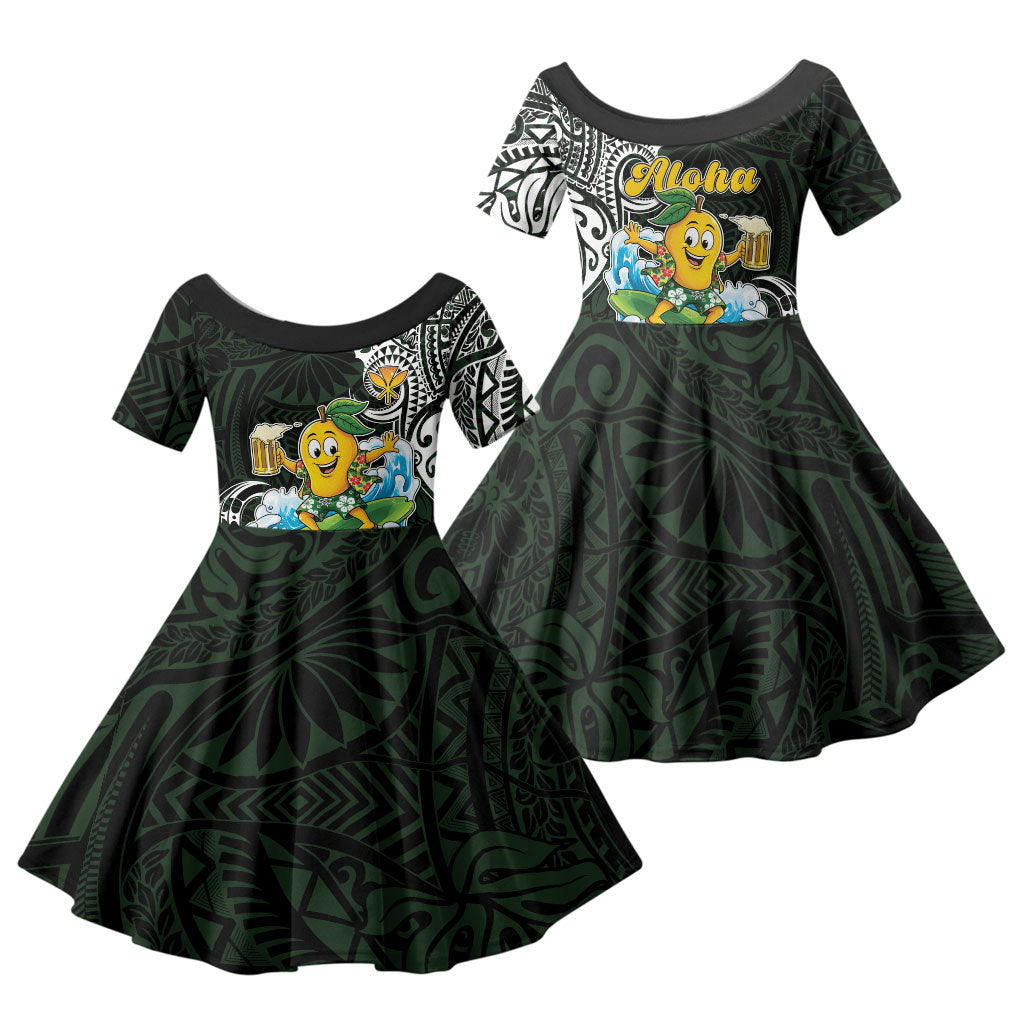 Aloha Hawaii Mango Surfing Family Matching Short Sleeve Bodycon Dress and Hawaiian Shirt Polynesian Style