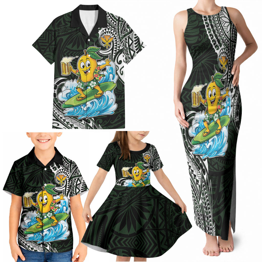 Aloha Hawaii Mango Surfing Family Matching Tank Maxi Dress and Hawaiian Shirt Polynesian Style