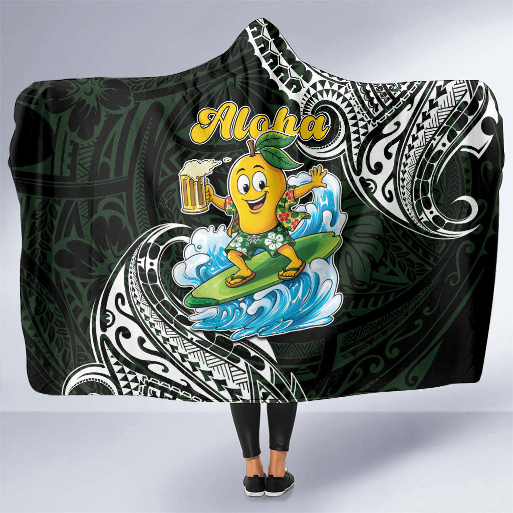 Aloha Hawaii Mango Surfing Hooded Blanket Polynesian Style