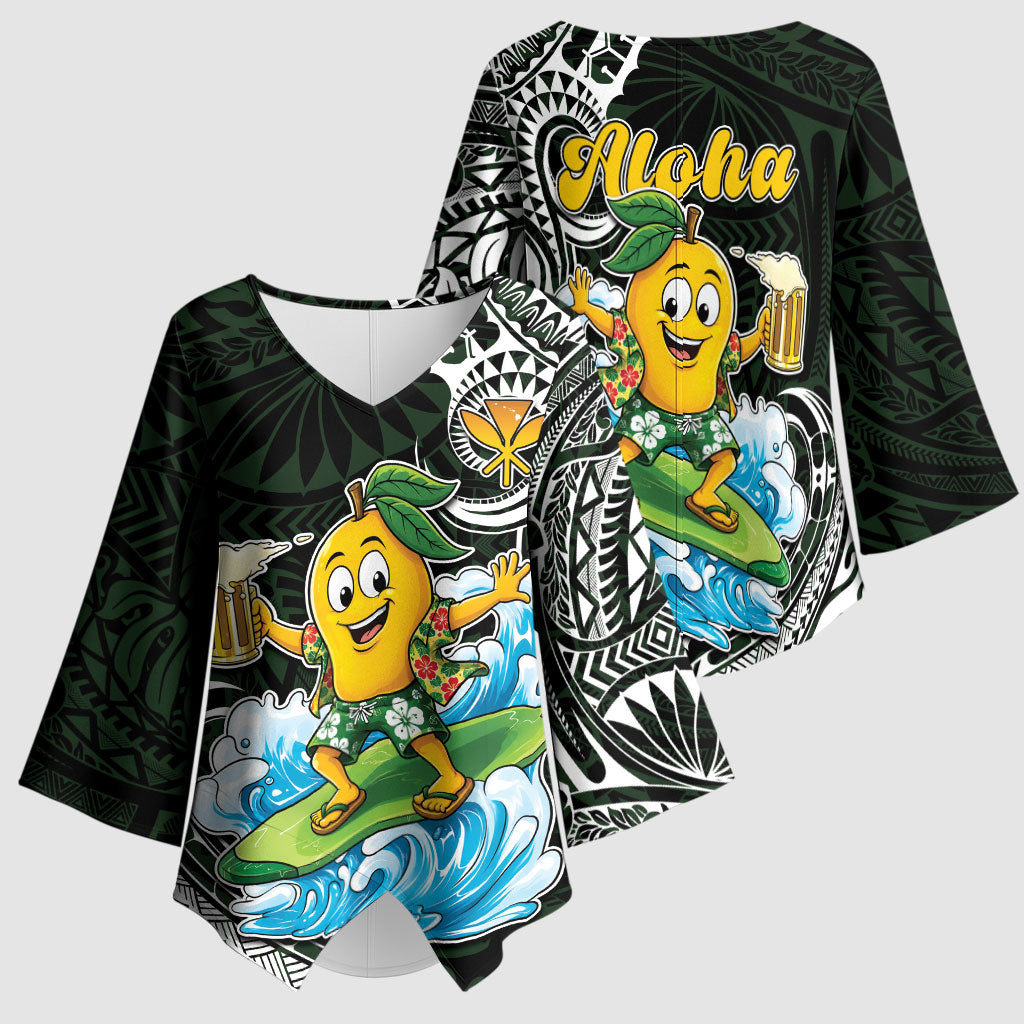 Aloha Hawaii Mango Surfing Kimono Sleeve Blouse Polynesian Style