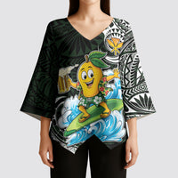 Aloha Hawaii Mango Surfing Kimono Sleeve Blouse Polynesian Style