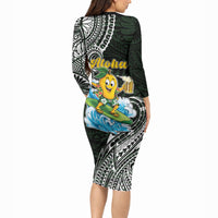 Aloha Hawaii Mango Surfing Long Sleeve Bodycon Dress Polynesian Style