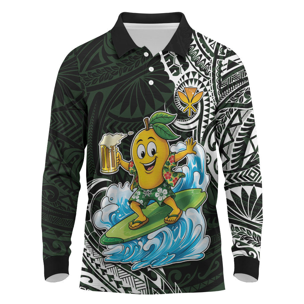 Aloha Hawaii Mango Surfing Long Sleeve Polo Shirt Polynesian Style