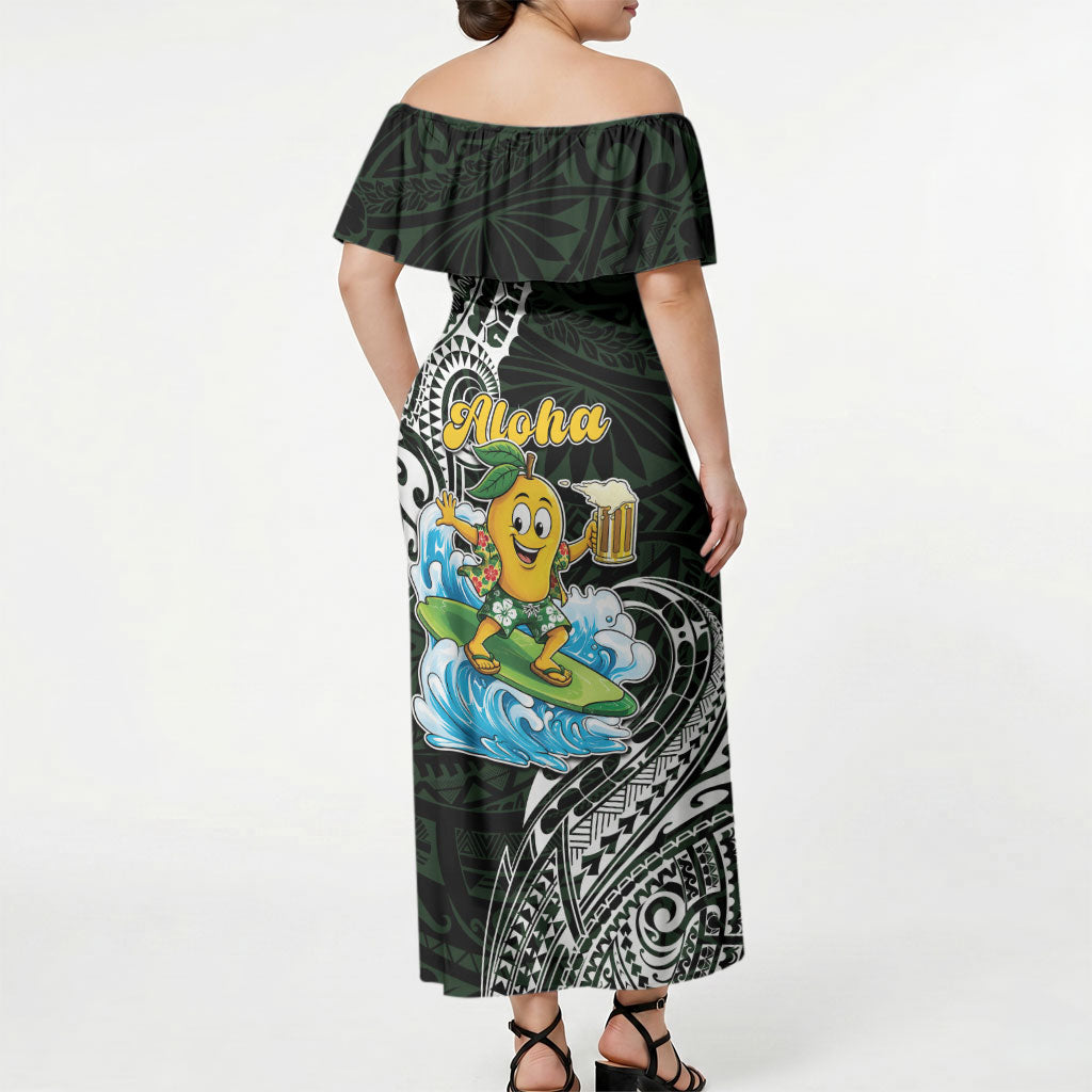 Aloha Hawaii Mango Surfing Off Shoulder Maxi Dress Polynesian Style