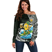 Aloha Hawaii Mango Surfing Off Shoulder Sweater Polynesian Style