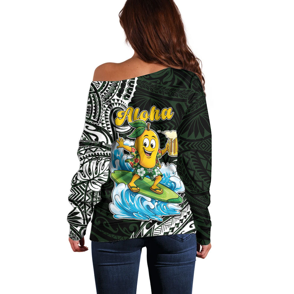 Aloha Hawaii Mango Surfing Off Shoulder Sweater Polynesian Style