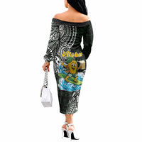 Aloha Hawaii Mango Surfing Off The Shoulder Long Sleeve Dress Polynesian Style