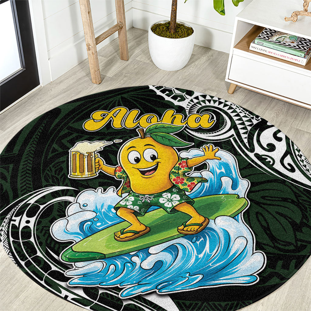 Aloha Hawaii Mango Surfing Round Carpet Polynesian Style