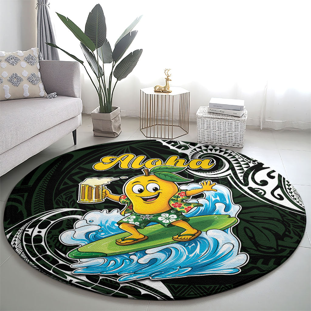 Aloha Hawaii Mango Surfing Round Carpet Polynesian Style