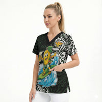 Aloha Hawaii Mango Surfing Scrub Top Polynesian Style