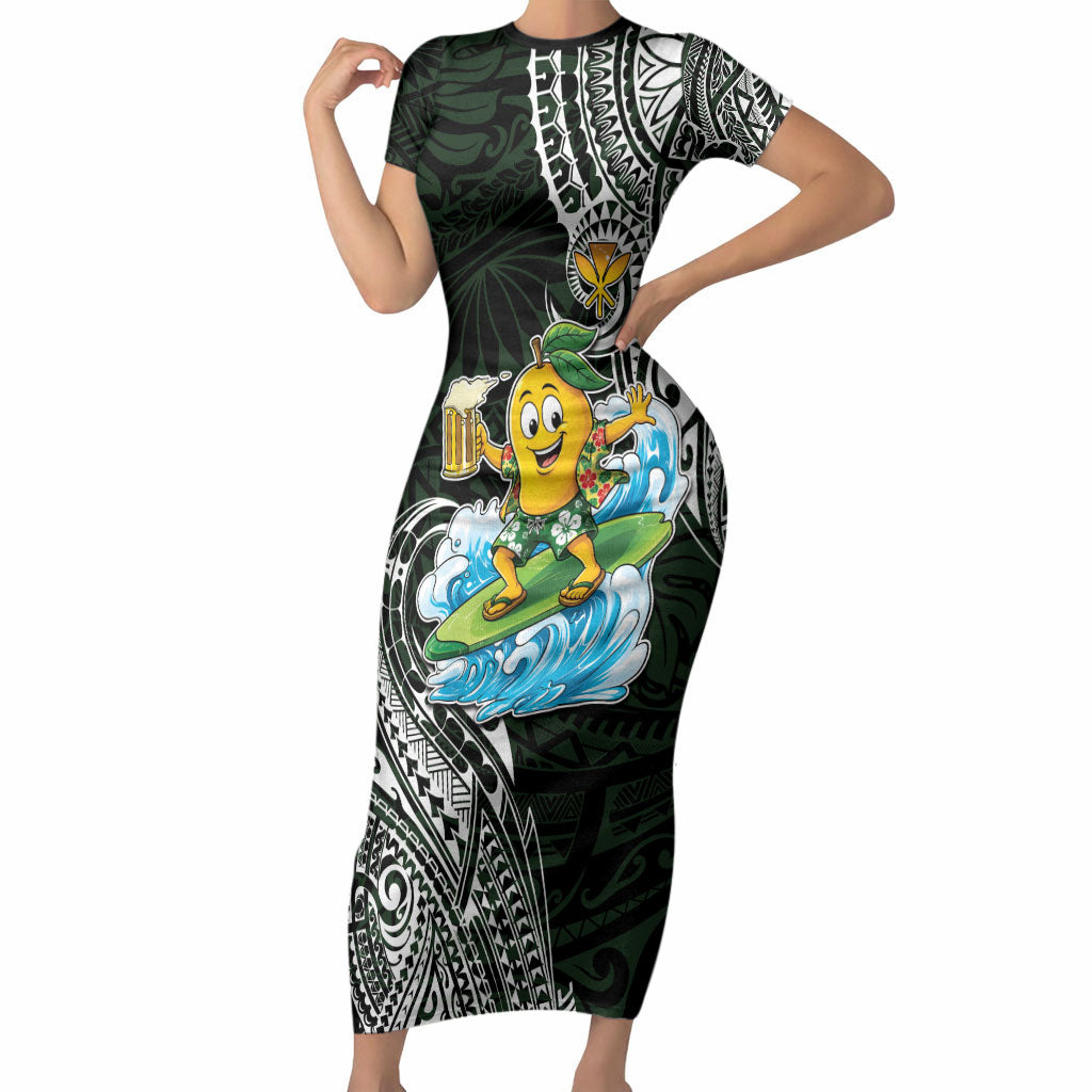 Aloha Hawaii Mango Surfing Short Sleeve Bodycon Dress Polynesian Style