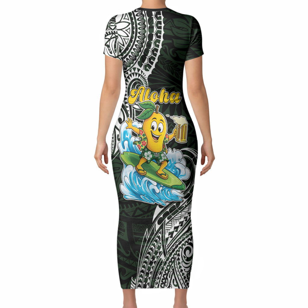 Aloha Hawaii Mango Surfing Short Sleeve Bodycon Dress Polynesian Style