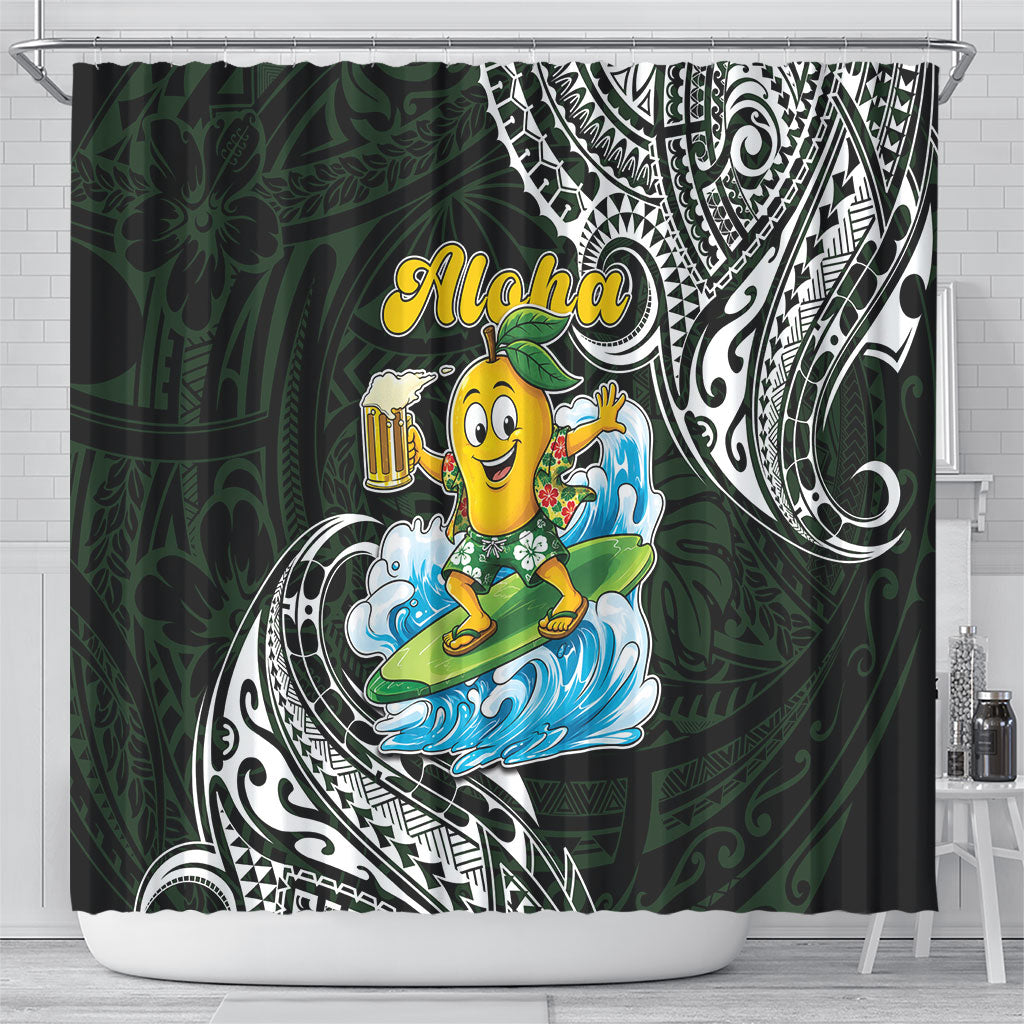 Aloha Hawaii Mango Surfing Shower Curtain Polynesian Style