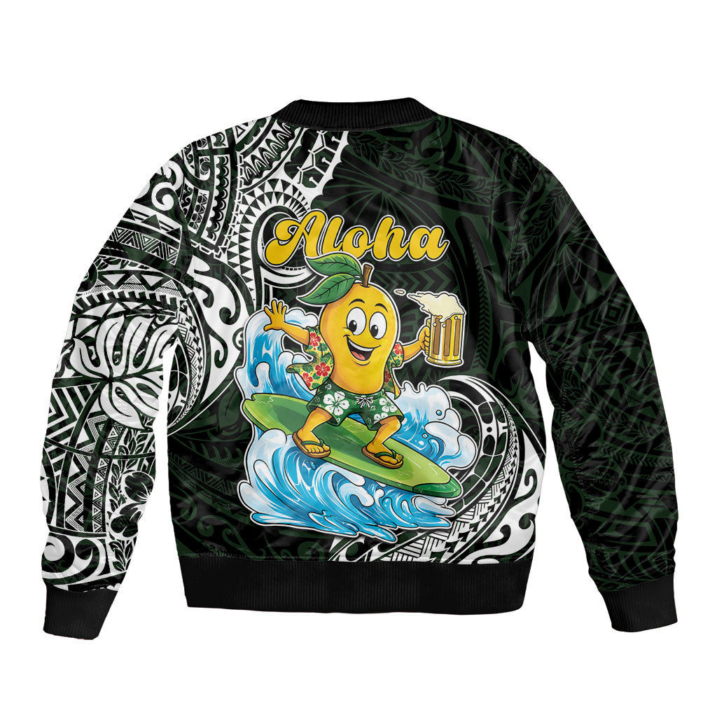 Aloha Hawaii Mango Surfing Sleeve Zip Bomber Jacket Polynesian Style