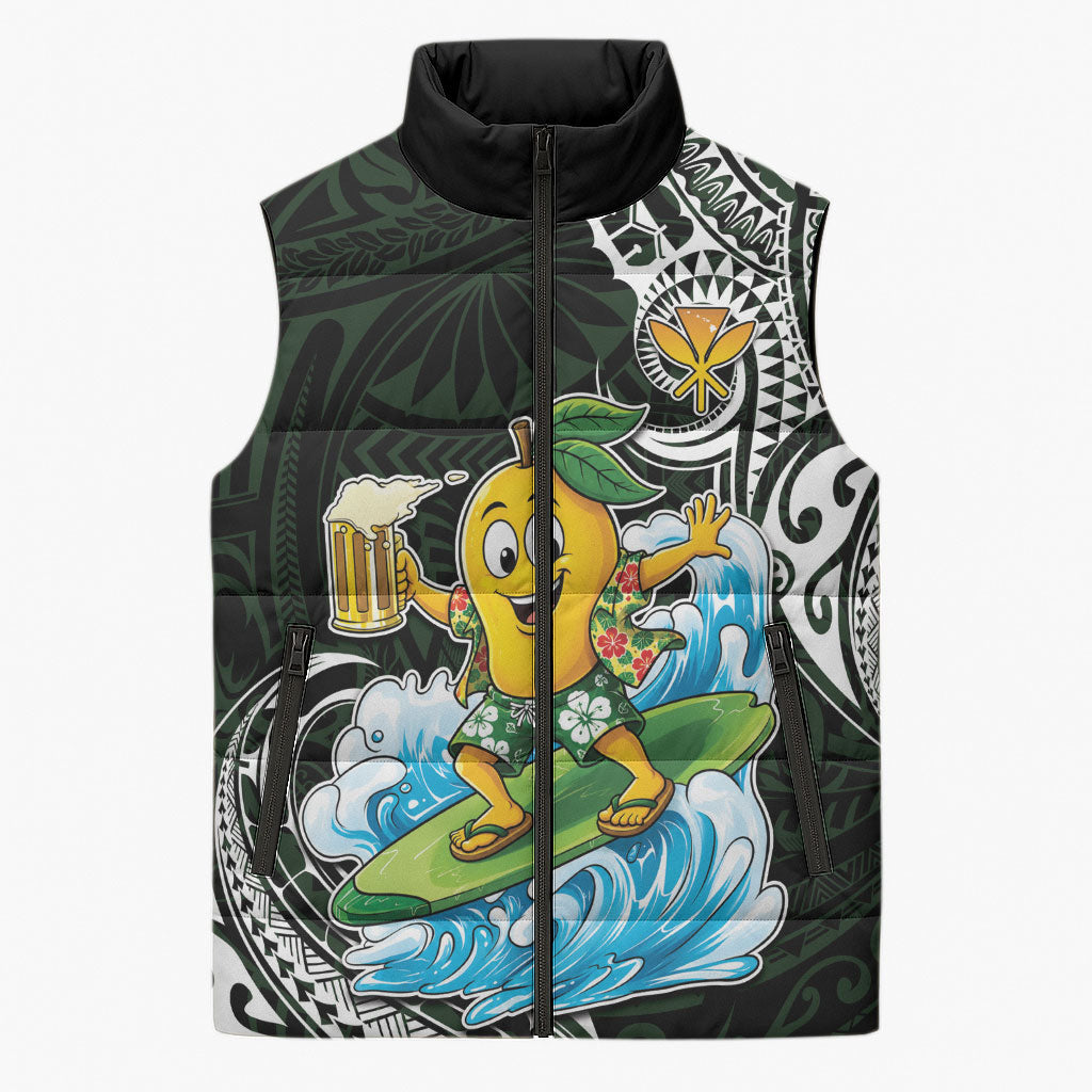 Aloha Hawaii Mango Surfing Sleeveless Puffer Jacket Polynesian Style