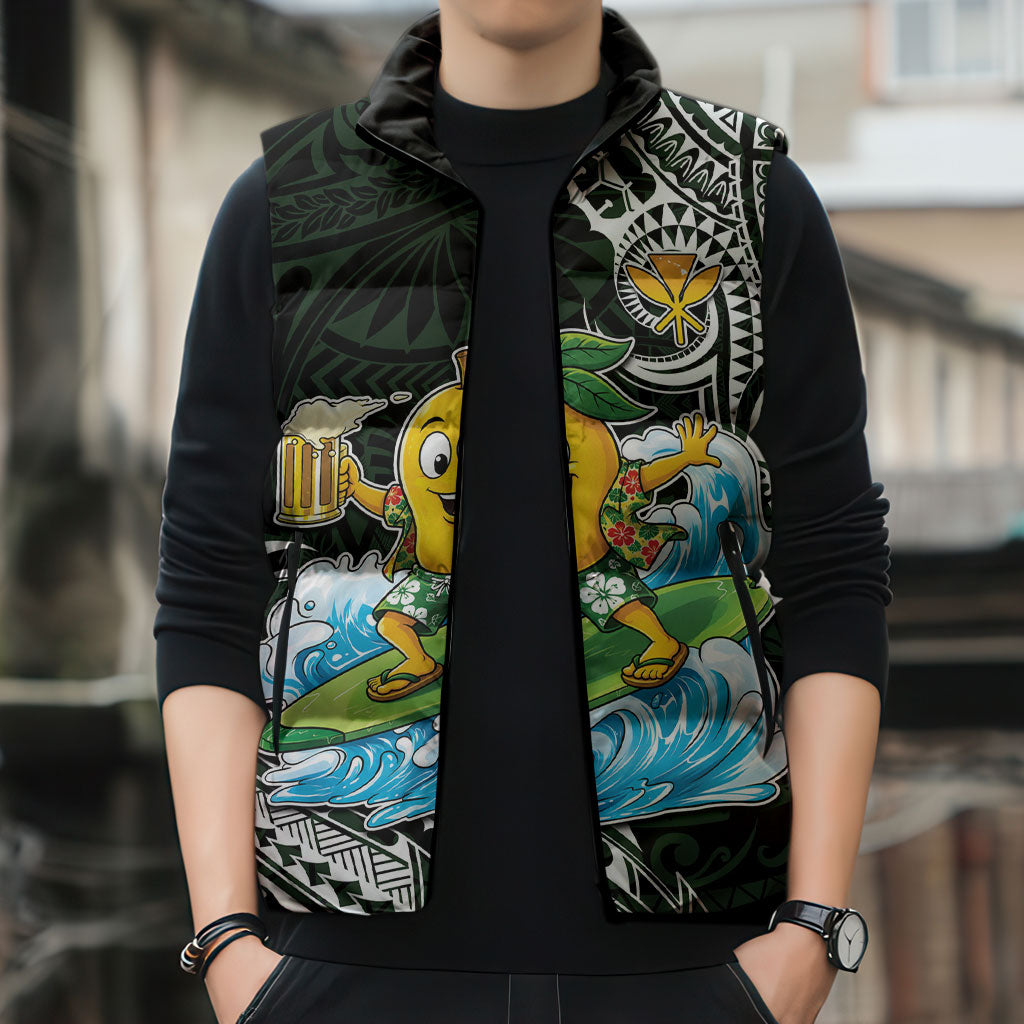 Aloha Hawaii Mango Surfing Sleeveless Puffer Jacket Polynesian Style