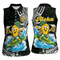 Aloha Hawaii Mango Surfing Women Sleeveless Polo Shirt Polynesian Style