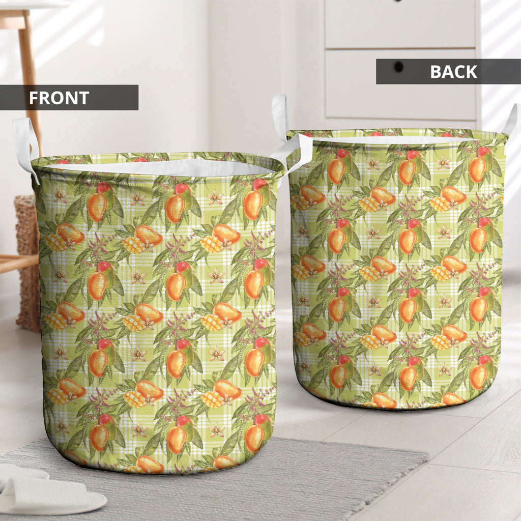 Vintage Hawaii Mango Laundry Basket Yellow Green Hawaiian Palaka