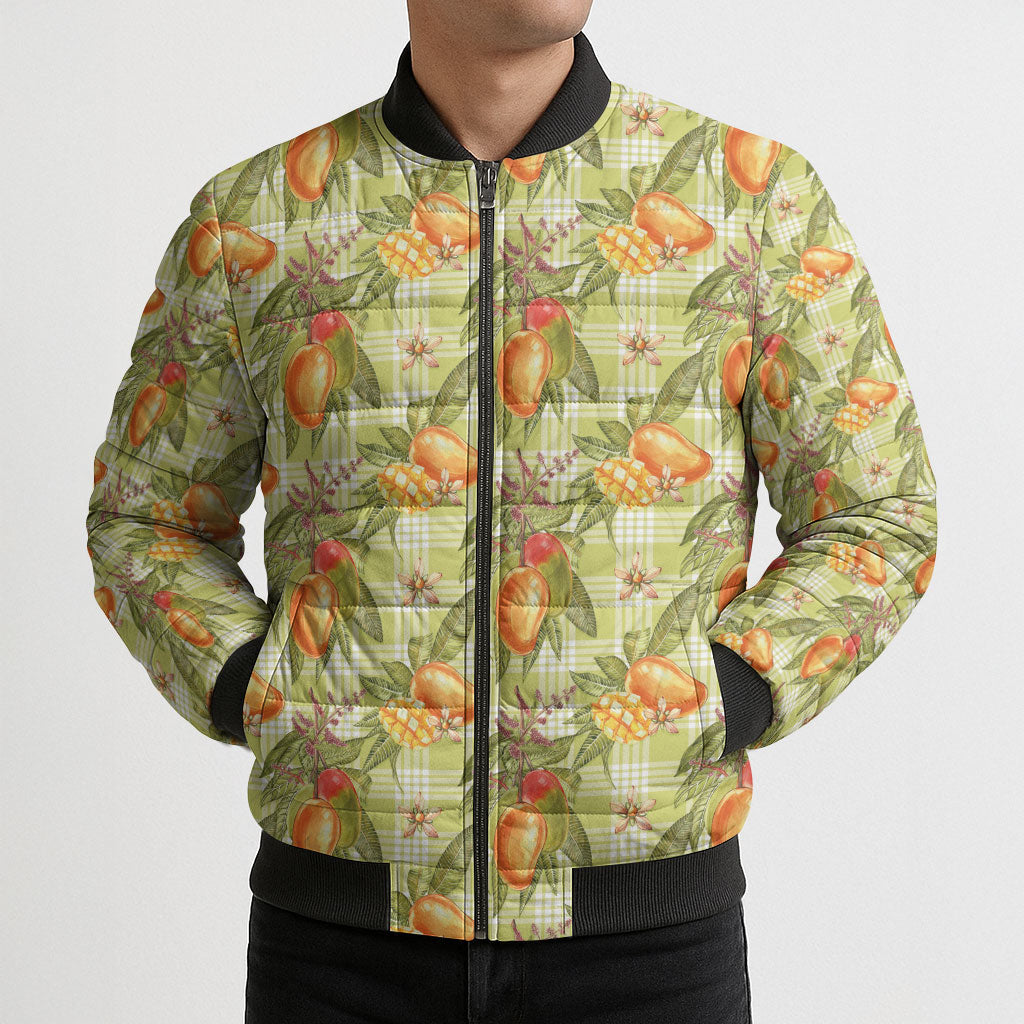Vintage Hawaii Mango Bomber Puffer Jacket Yellow Green Hawaiian Palaka