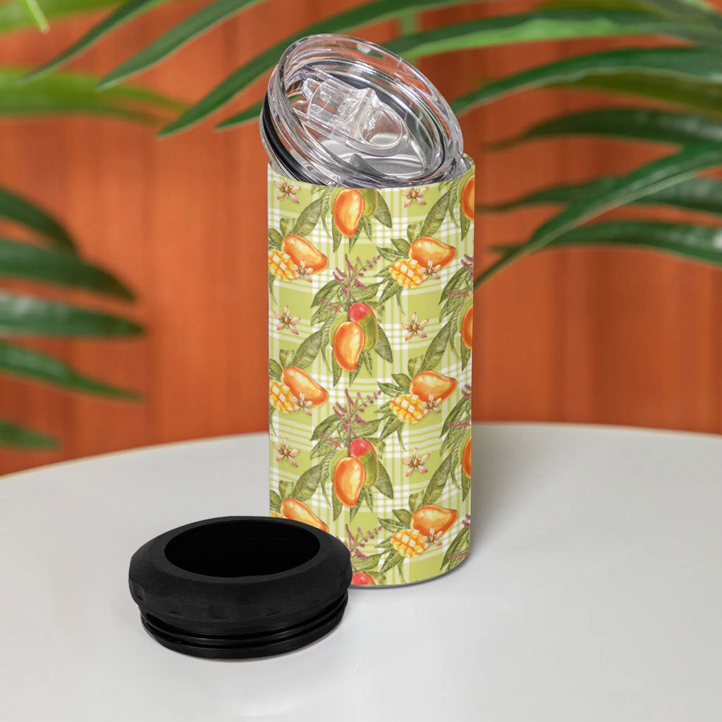 Vintage Hawaii Mango 4 in 1 Can Cooler Tumbler Yellow Green Hawaiian Palaka