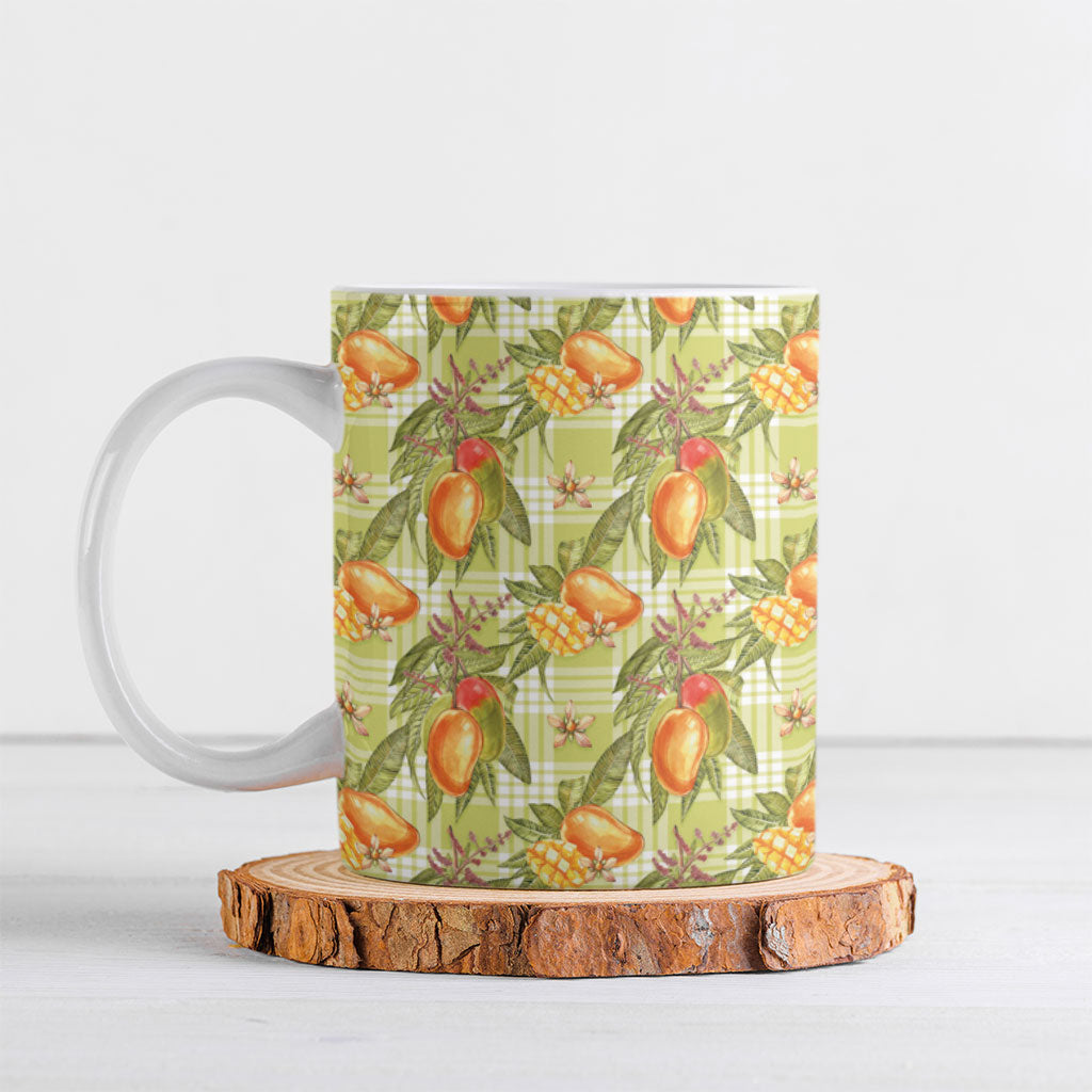 Vintage Hawaii Mango Ceramic Mug Yellow Green Hawaiian Palaka