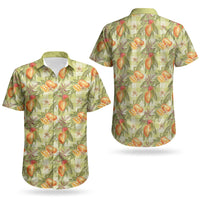 Vintage Hawaii Mango Couples Matching Short Sleeve Bodycon Dress and Hawaiian Shirt Yellow Green Hawaiian Palaka